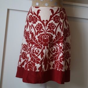 Ann Taylor red silk fluer de lis skirt